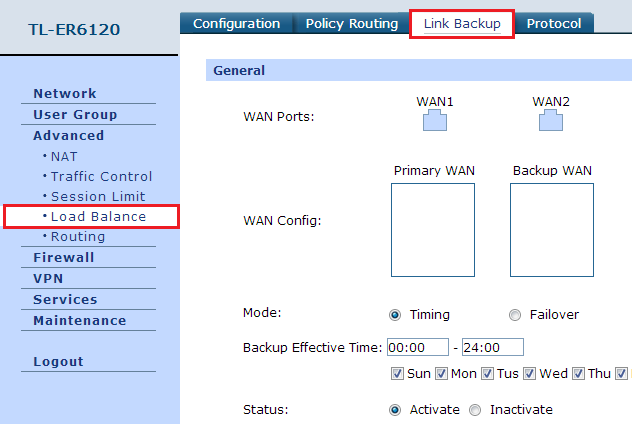 Linked configuration. TP link load Balance Router.