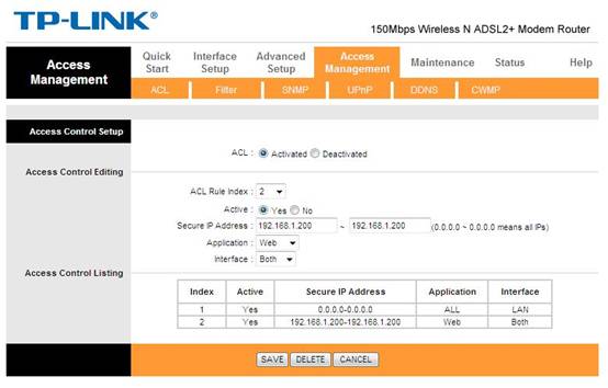 How To Configure Access Control Acl On Tp Link Adsl2 Modem Router Trendchip Solution