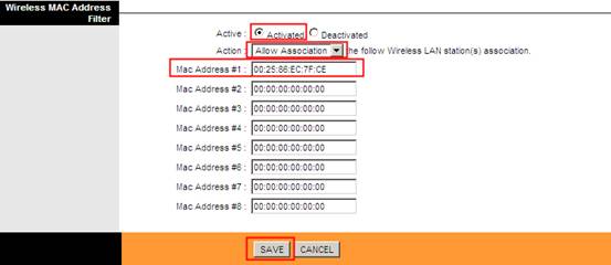 defien mac address access for tz215w