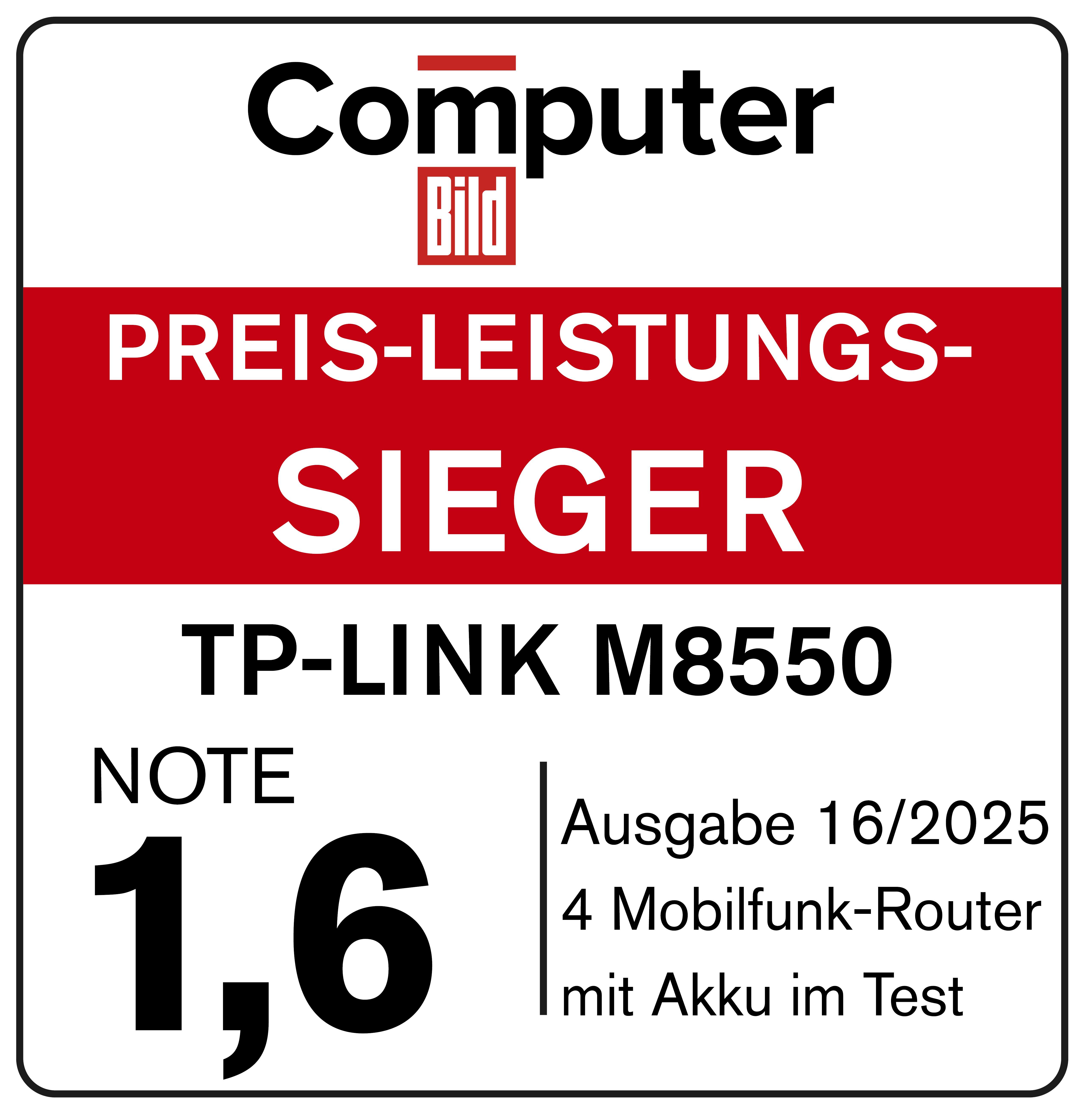 Computer Bild Preis-Leistungs-Sieger TP-Link M8550 Note 1,6