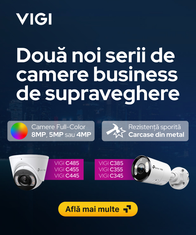 Camerele VIGI în cauză plutind pentru un fundal format din bannerul generic VIGI, format din cuvântul VIGI și o imagine cu clădiri generice în spate.