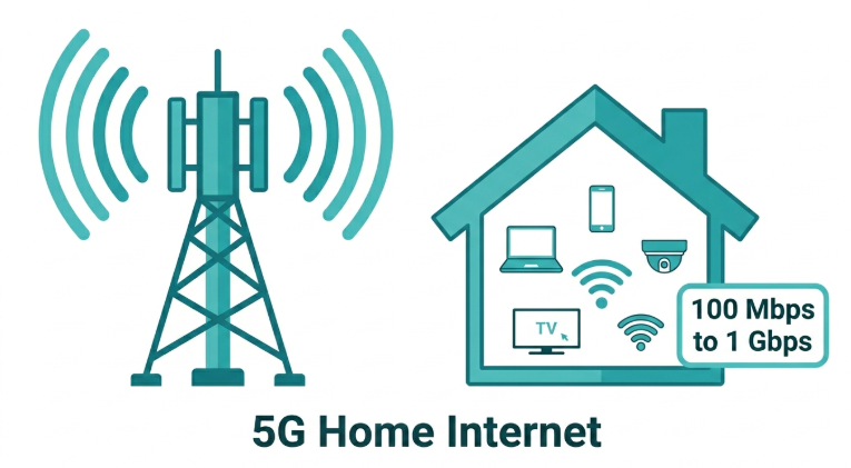 How fast is 5G home internet in the Philippines - 5G tower connecting to a home with streaming, gaming, and smart devices