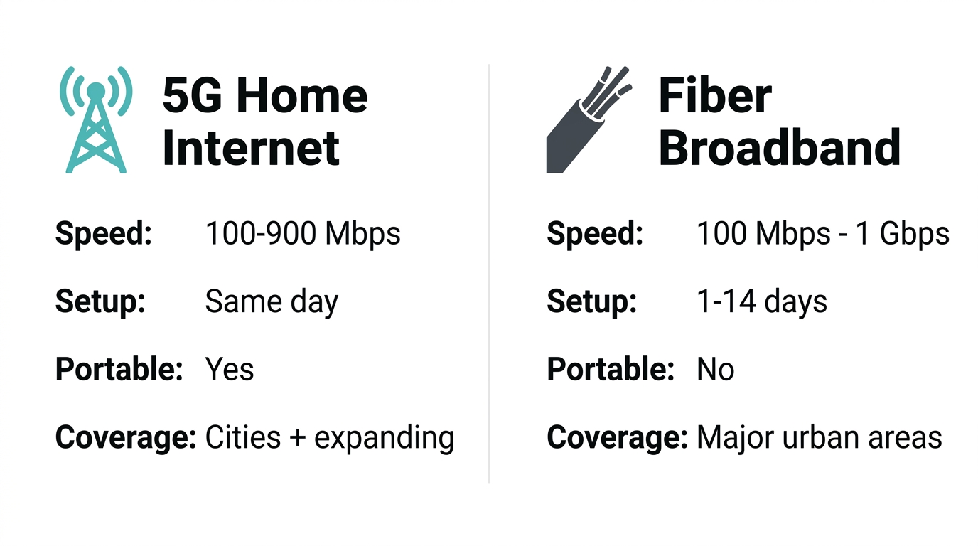 5G home internet vs fiber broadband comparison in the Philippines - speed, setup time, portability, and coverage