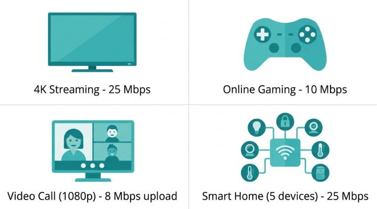 Bandwidth requirements by activity for Philippine households - streaming, gaming, video calls, and smart home devices