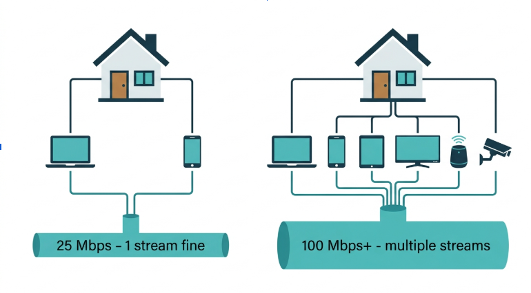 How bandwidth is shared across multiple devices in a Philippine home - single user vs multi-device household comparison