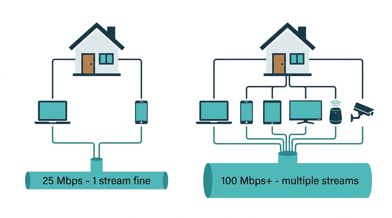 How bandwidth is shared across multiple devices in a Philippine home - single user vs multi-device household comparison