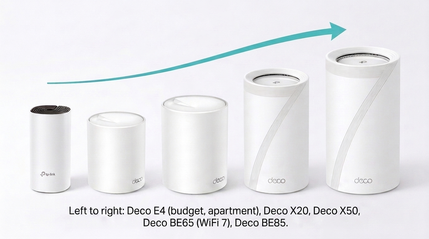 Photo of a real TP-Link Deco mesh WiFi lineup, from budget to flagship, representing the best options for Philippine homes in 2026
