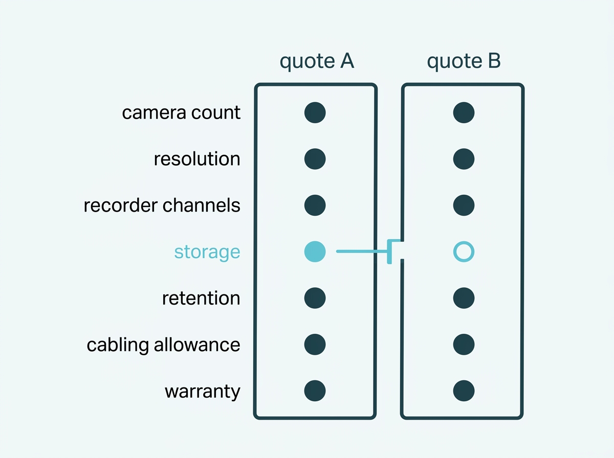 Two quotes side by side with matching rows for scope items and one row differing