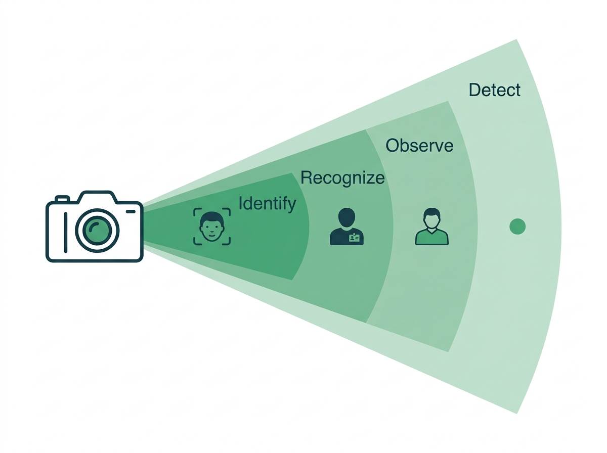Diagram of four DORI detail bands from Identify near the camera to Detect farthest away