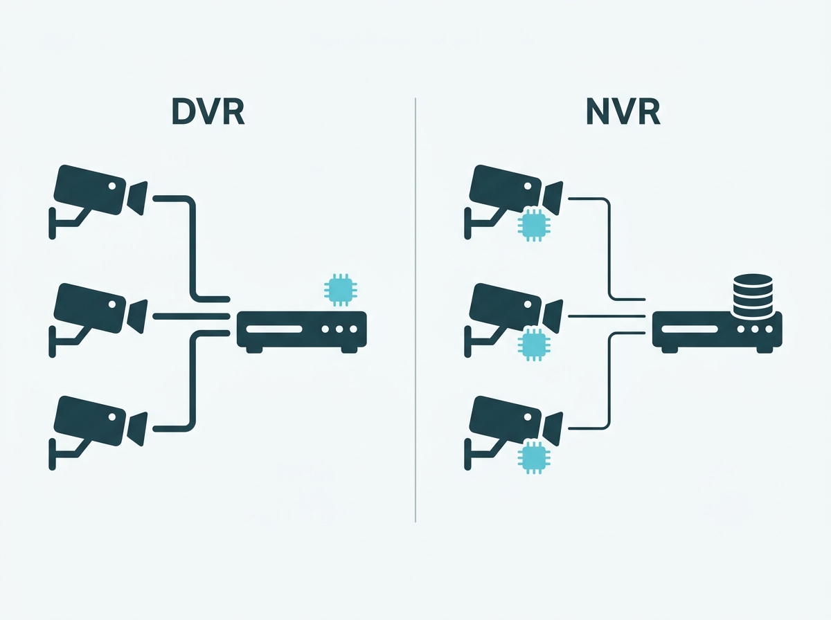 Encoding shown at the recorder in an analog system and at each camera in an IP system