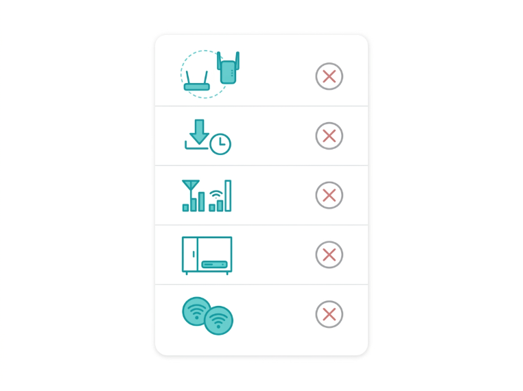 Checklist illustration of common WiFi extender setup mistakes to avoid for better performance