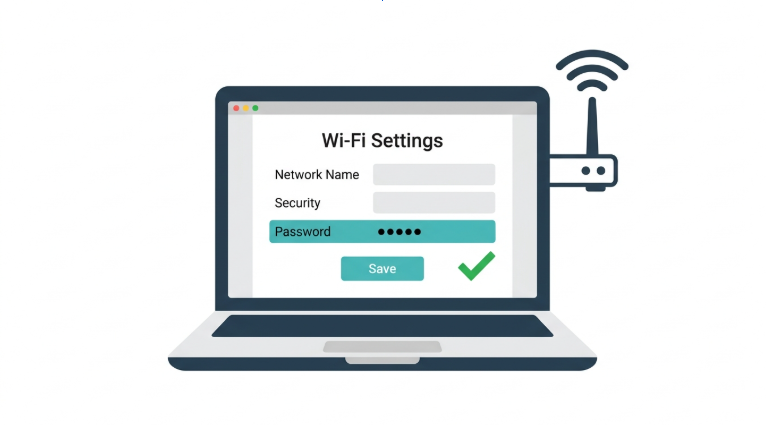How to change WiFi password - router wireless settings page with new password field and save button