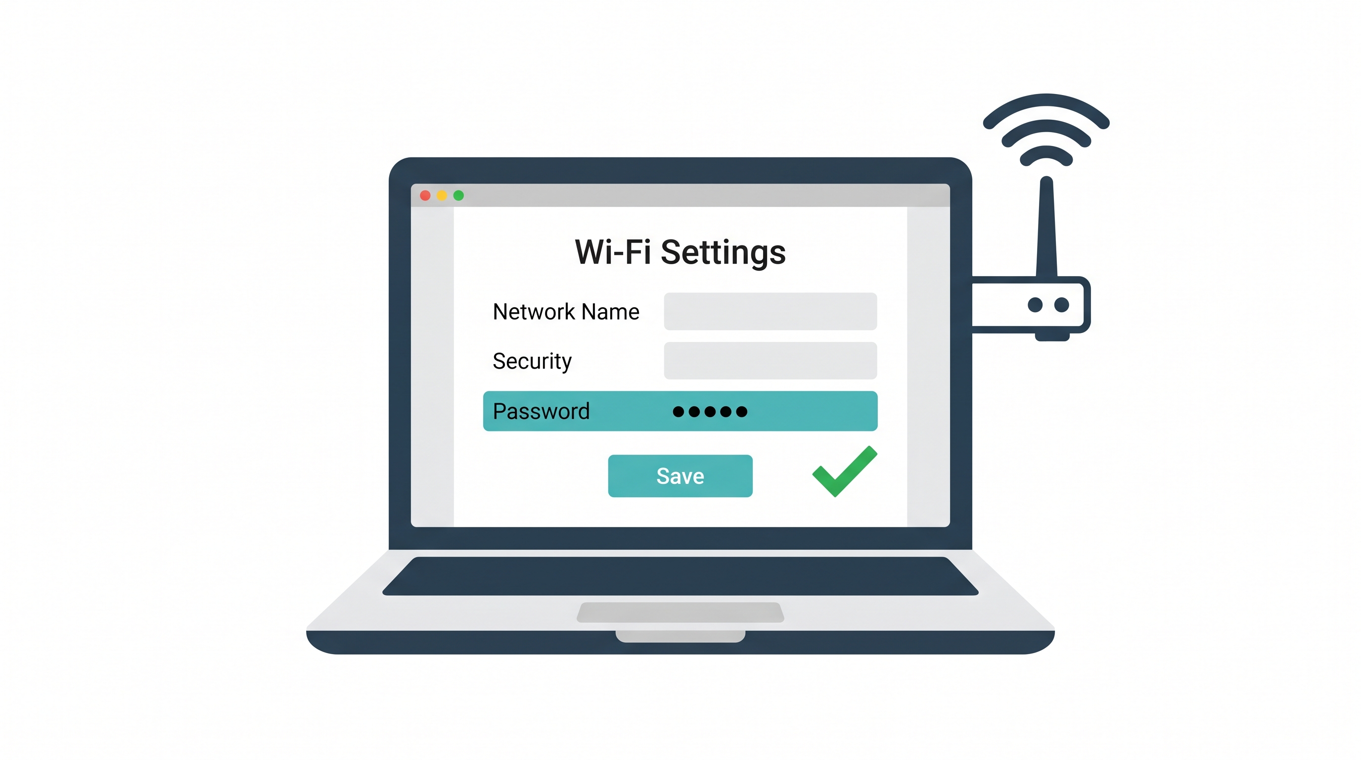 How to change WiFi password - router wireless settings page with new password field and save button