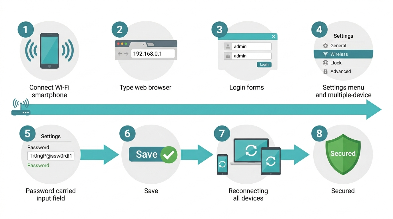 How to change WiFi password step by step - eight-step process from login to reconnecting devices on TP-Link router