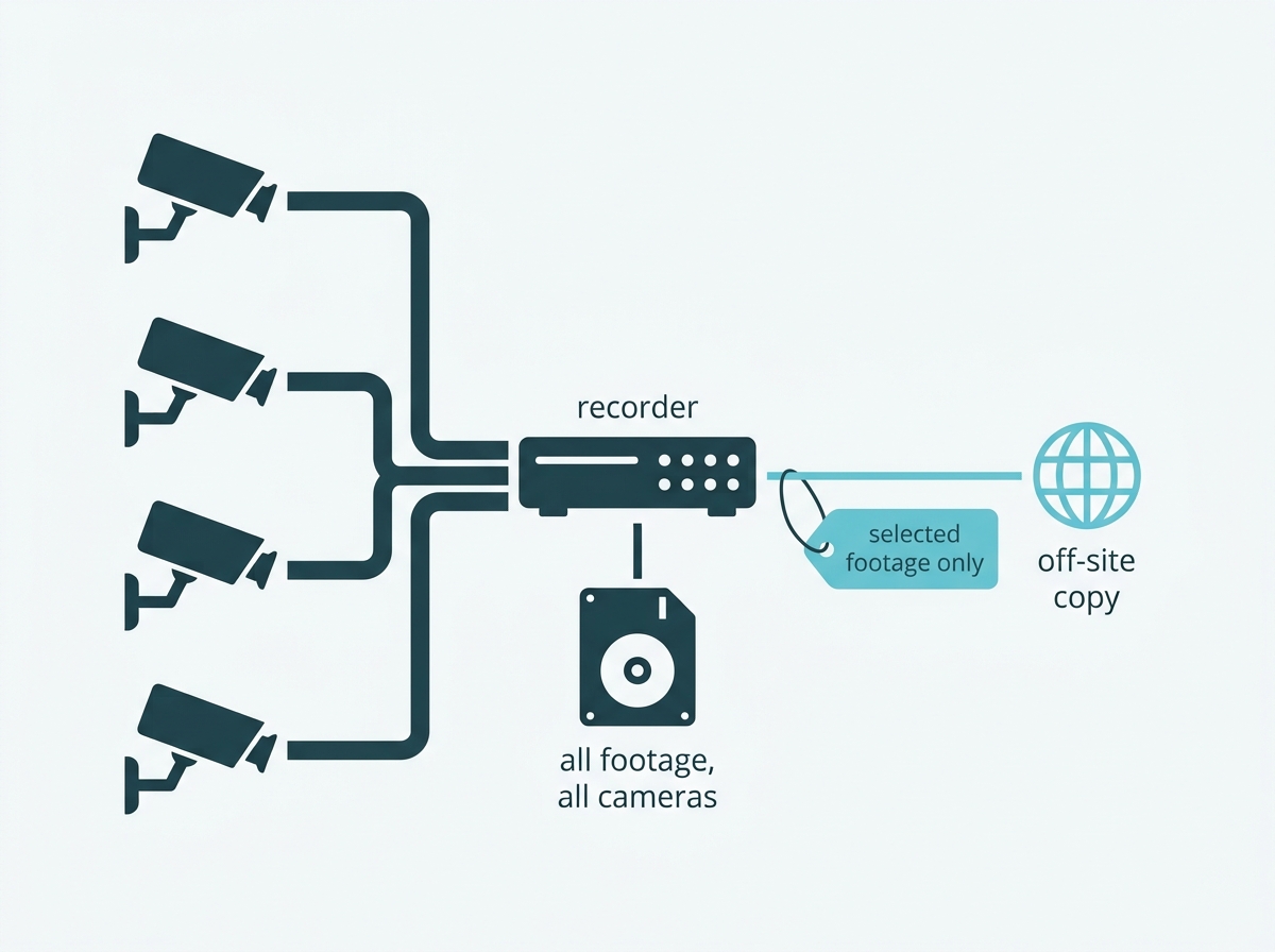 All cameras recording to a local recorder with only selected footage copied off-site