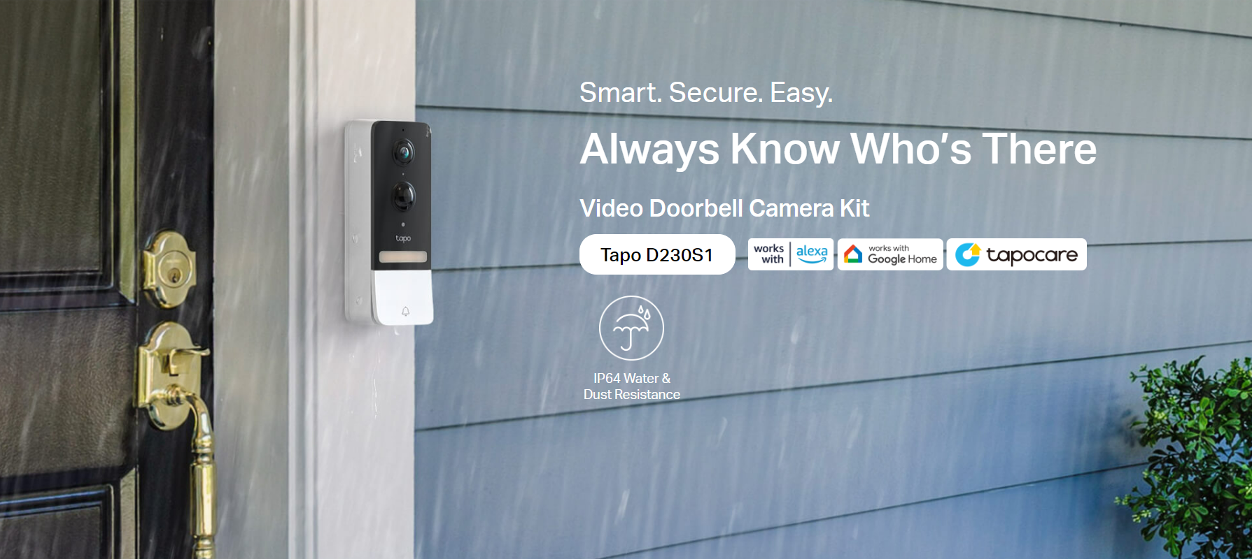 TP-Link Tapo D230S1 2K 5MP Smart Wireless Security Video Doorbell,  Battery-Powered, Two-Way Talk, IP64, Colour Night Vision, Cloud &Local  Storage