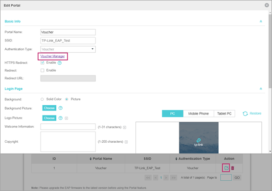 TP-Link EAP controller voucher portal configuration for Piso WiFi rate limiting