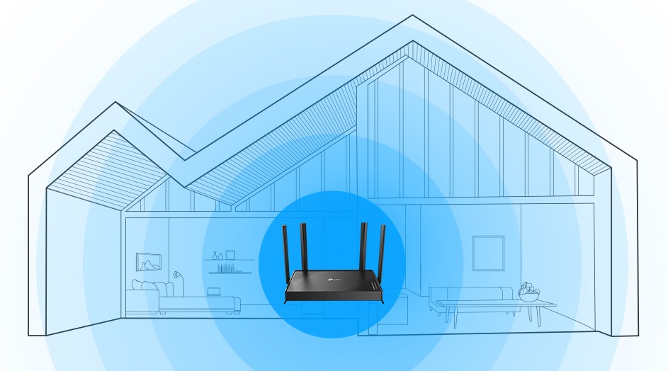 Diagram showing optimal TP-Link router placement in a Philippine home — central location away from walls and appliances for maximum Wi-Fi coverage 2026
