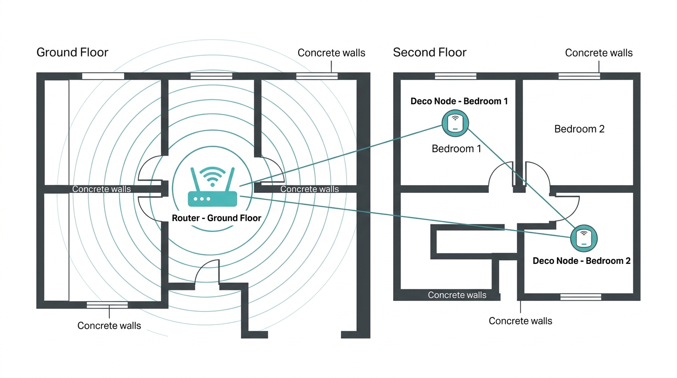 TP-Link Deco mesh Wi-Fi setup in a two-story Philippine concrete home - eliminating dead zones