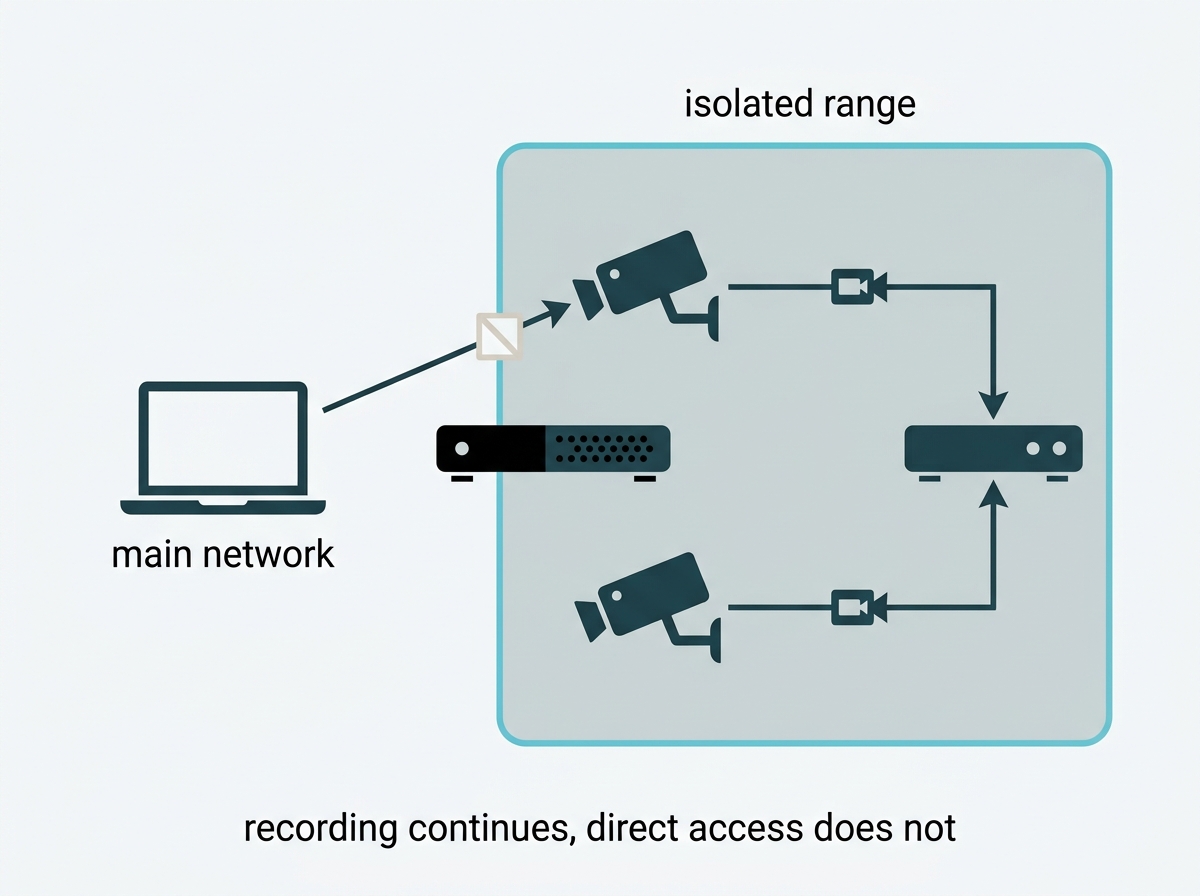 A laptop's attempt to reach an isolated camera stopped at a boundary while the recorder still receives its video