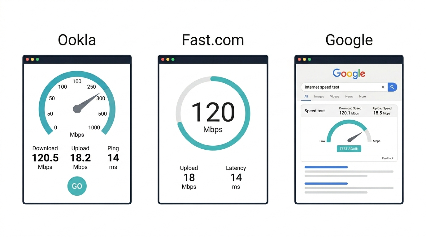 Ookla Speedtest vs Fast.com vs Google Speed Test - comparison of the three best internet speed test tools for the Philippines