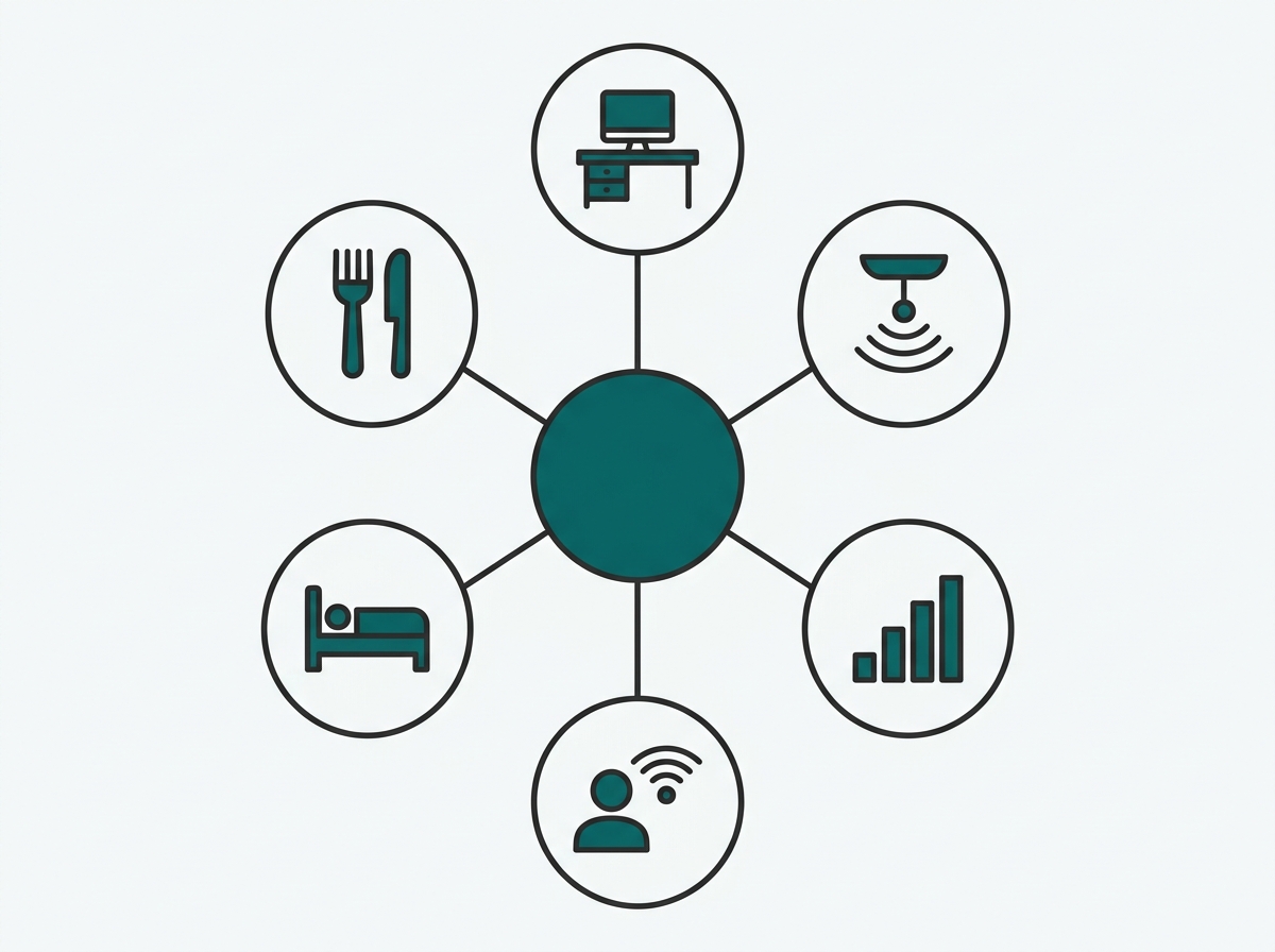 Flat hub-and-spoke diagram showing the Business WiFi Solutions Philippines pillar at the center connected to six related cluster guides