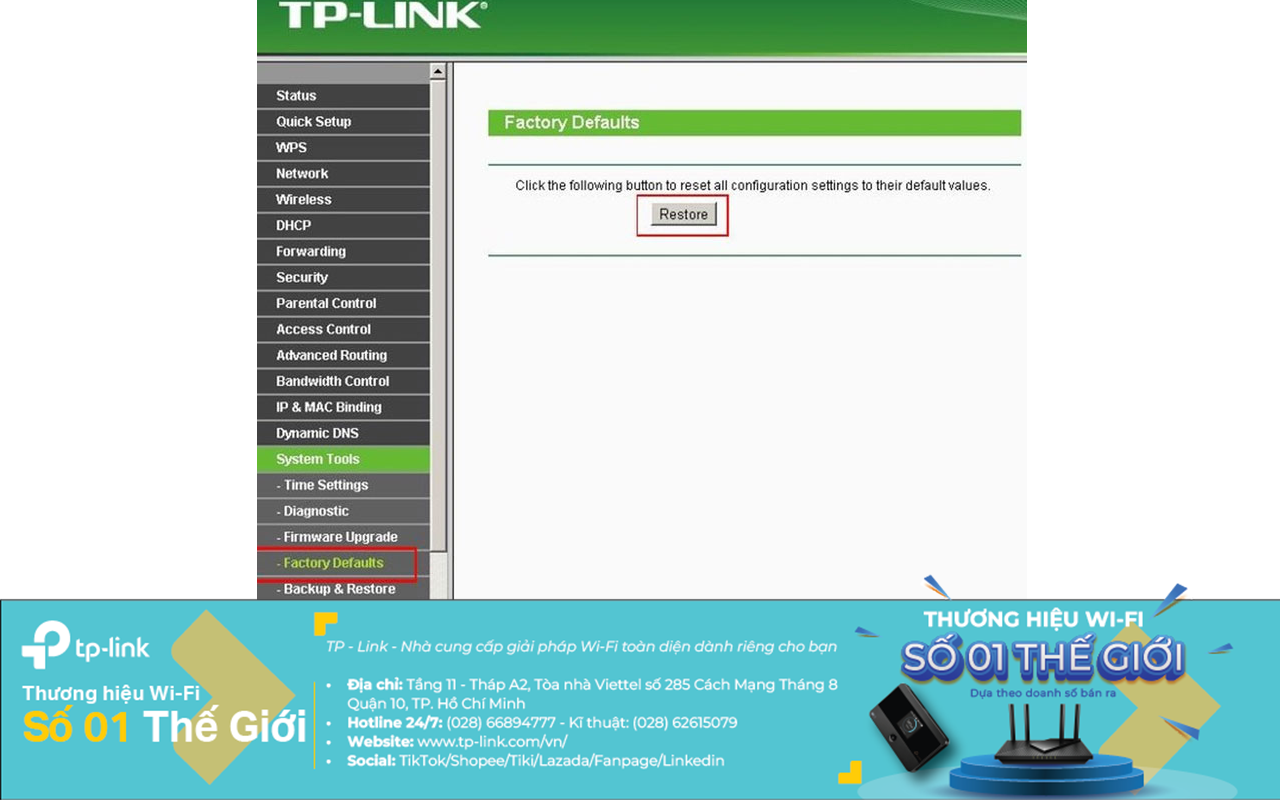 Để reset router wifi TP-Link trên web, bạn cần thực hiện các bước sau