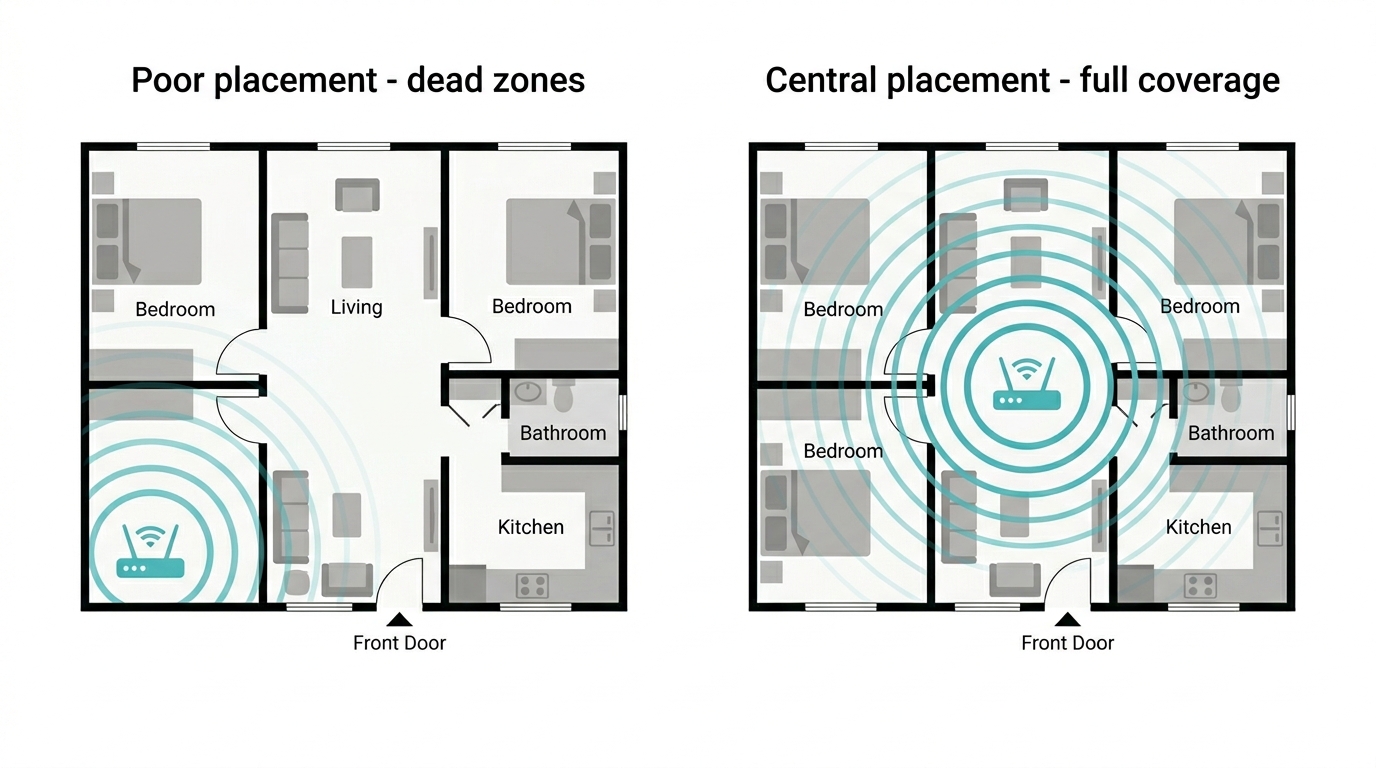 Optimal router placement to increase download speed in a Philippine apartment - central vs corner placement comparison