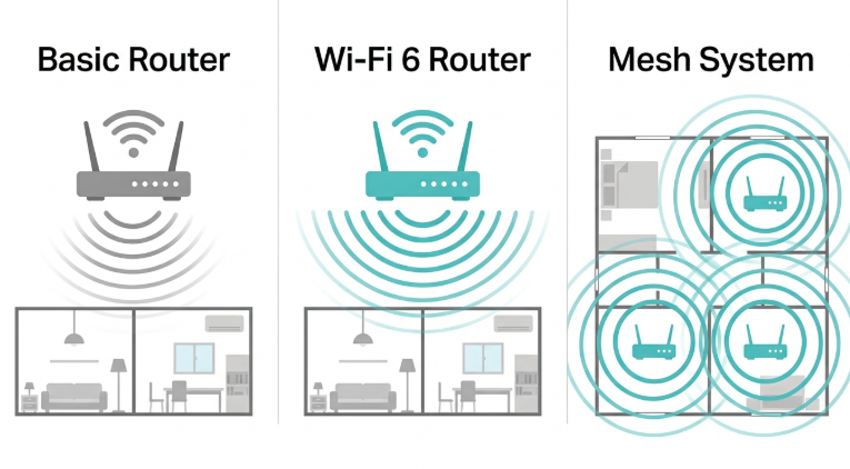 Router upgrade options for better bandwidth in the Philippines - basic router vs Wi-Fi 6 router vs Deco mesh system comparison