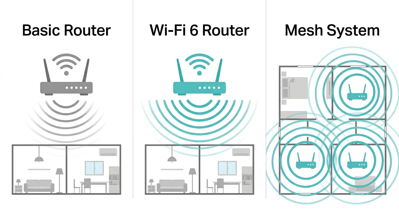 Router upgrade options for better bandwidth in the Philippines - basic router vs Wi-Fi 6 router vs Deco mesh system comparison