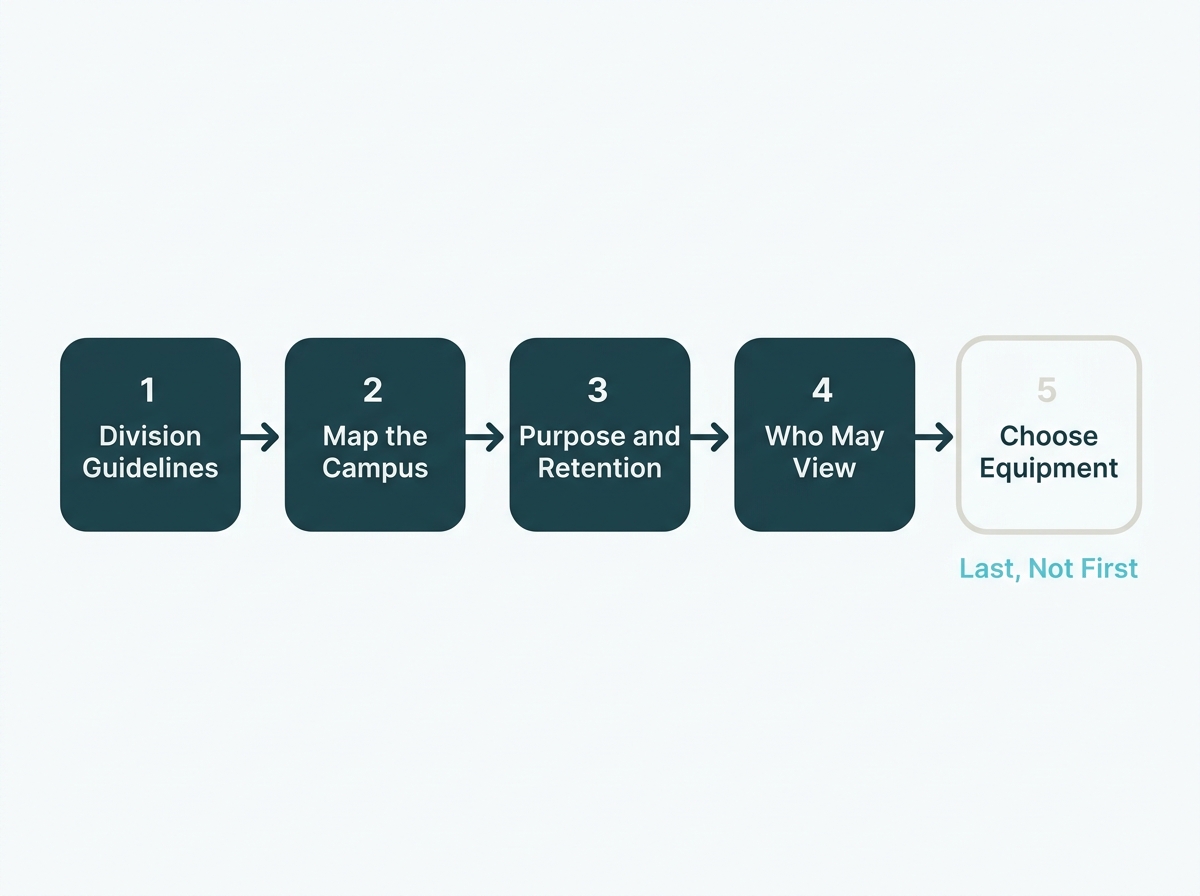 : Five planning steps in order, with equipment selection last