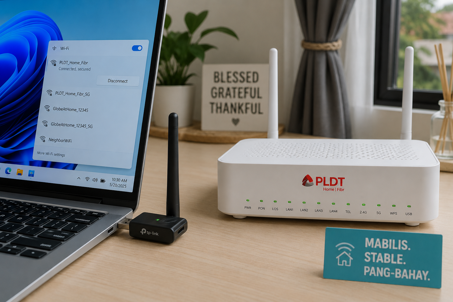 TP-Link USB WiFi adapter connected to PLDT Fibr router in a Philippine home — DNS and PPPoE fix guide 2026