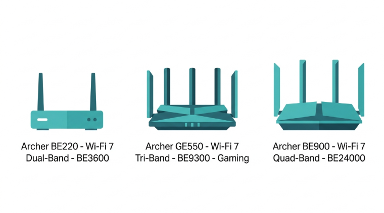 TP-Link Wi-Fi 7 router comparison - Archer BE220 dual-band vs Archer GE550 tri-band vs Archer BE900 quad-band for Philippine homes