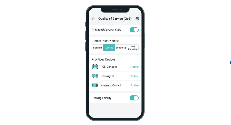 TP-Link Tether app QoS gaming priority settings to lower ping - prioritize gaming device over other household traffic