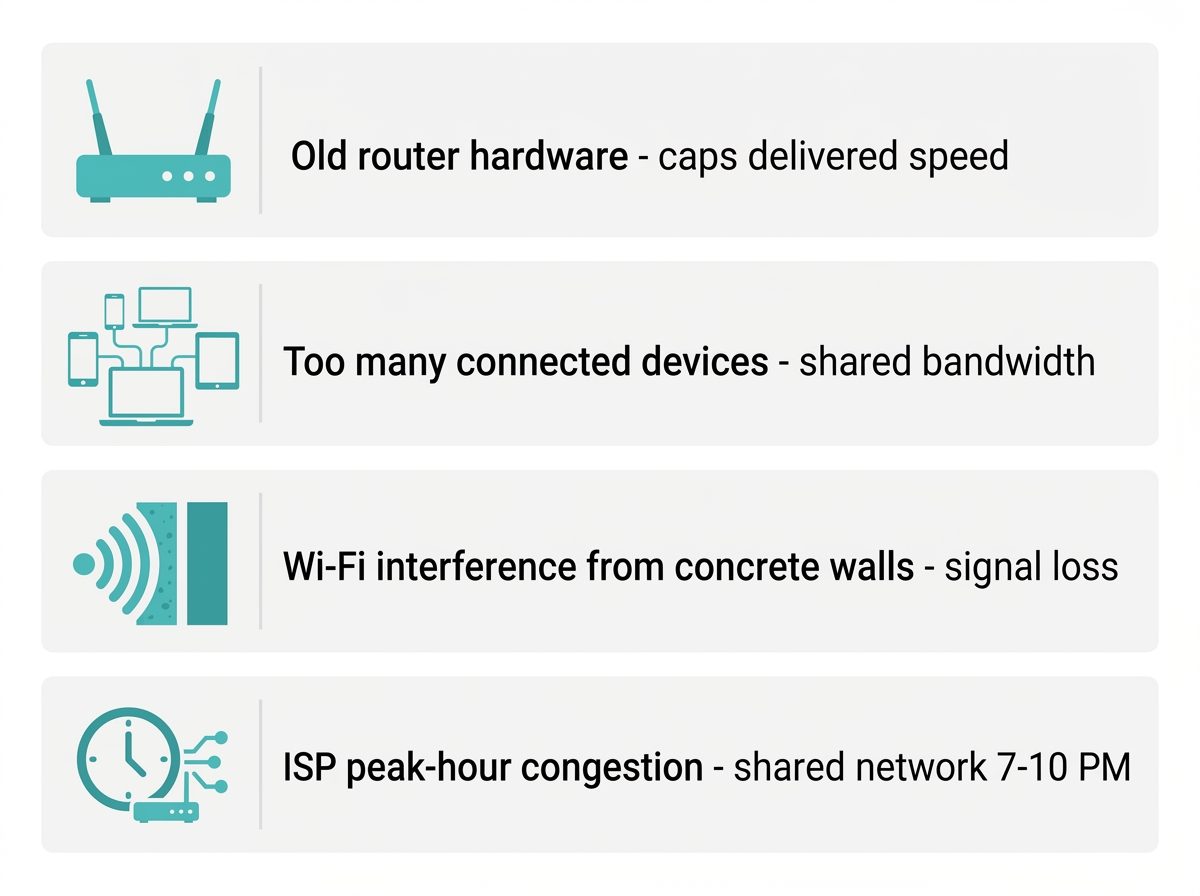 Four most common causes of slow download speed in Philippine homes - router hardware, devices, interference, and ISP congestion