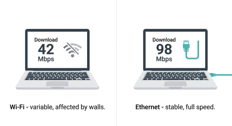 Wi-Fi vs Ethernet download speed comparison for Philippine homes - wired connection delivers faster and more stable downloads