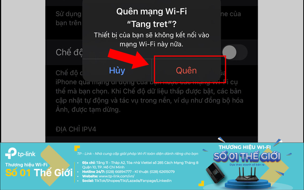 Xác nhận Quên trên iOS