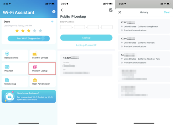 Public IP Lookup feature under Wi-Fi Assistant page.