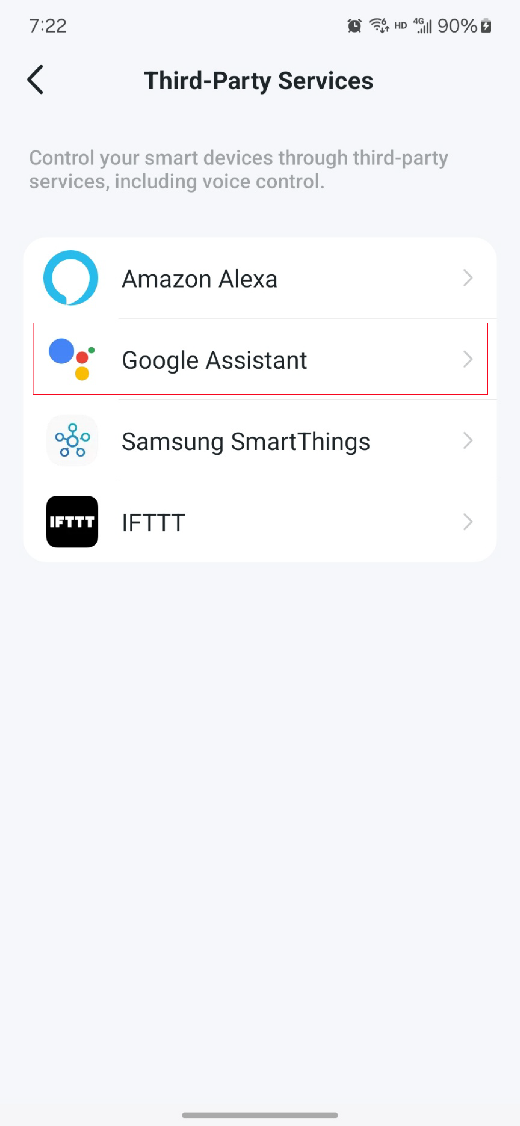 Tapo app Third Party Service page.