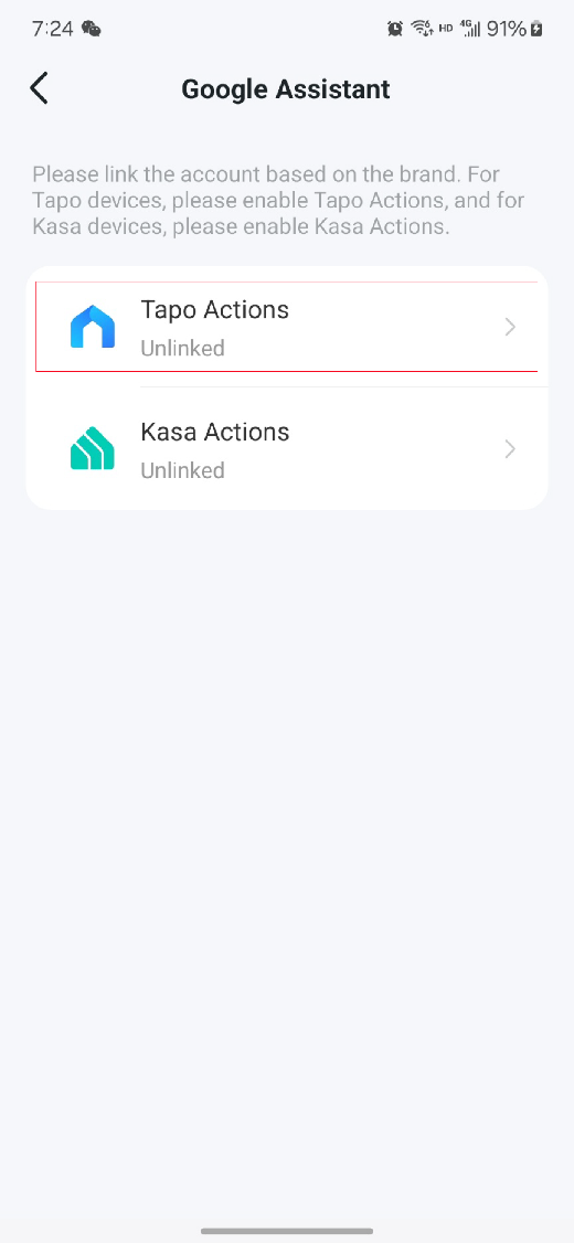 Tapo app Google assistant page- Tap Tapo skill.