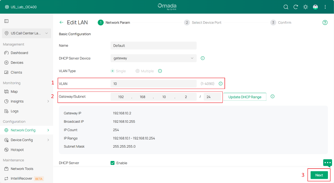 Setting the VLAN ID of Default Network to 10.