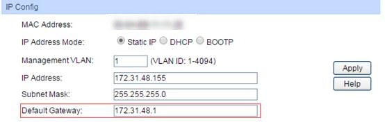 Switch IP configuration.