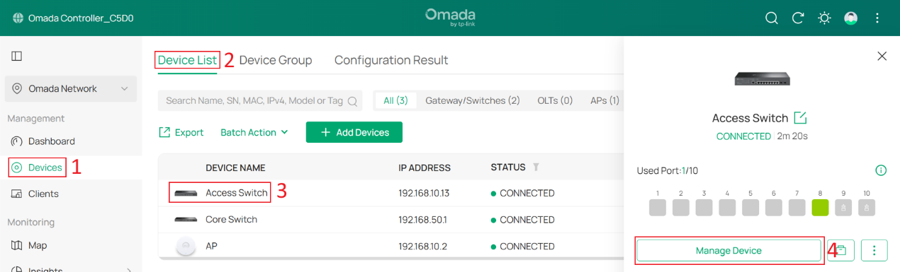 Go to the private configuration page of switch.