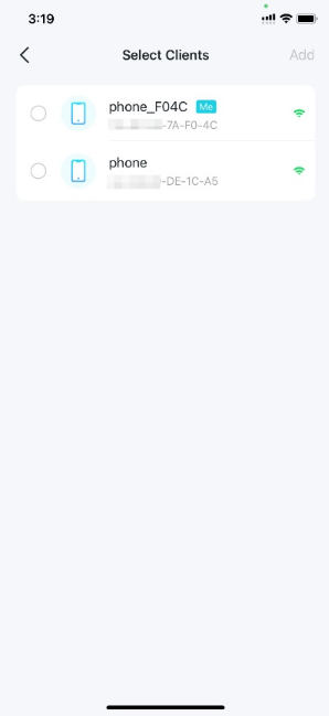 Display clients for selection.