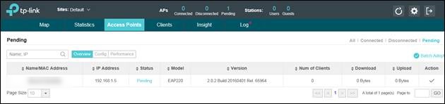 EAP showing in pending state on EAP controller.
