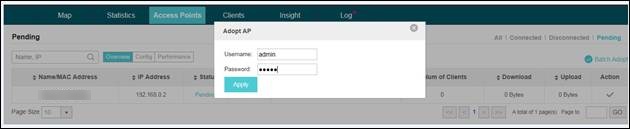 Shows adopt AP request to enter credentials.