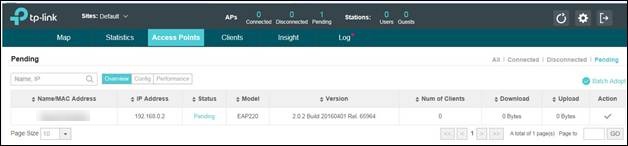 Shows device pending status for adoption.