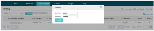 Shows adoption request to enter credentials.