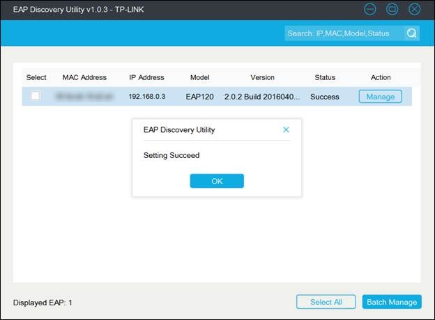 Shows discovery utility setting update successful.