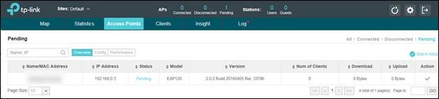 Shows device page pending adoption.